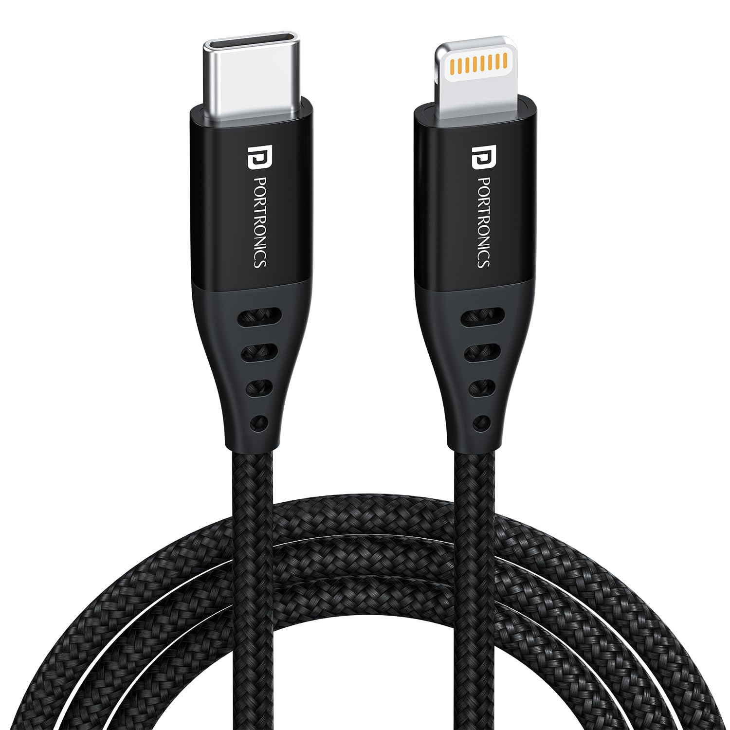 PORTRONICS Konnect L1 Type C to 8Pine | Nylon braided | quick data transfer | Type-C | Tangle free - | Buy Online at Shwetha Computers