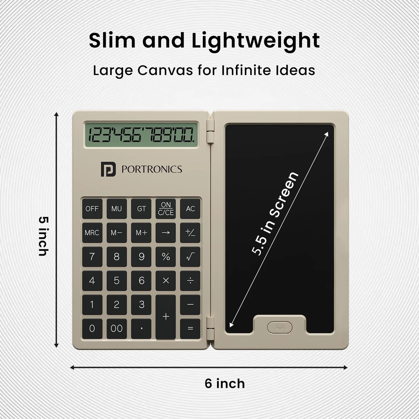 PORTRONICS Ruffpad Calc Mini 2 in 1 LCD Writing Pad With Digital Calculator | 12-Digit Calculator | One Tap Erase & Smart Lock | Versatile Tool for All Ages - | Buy Online at Shwetha Computers