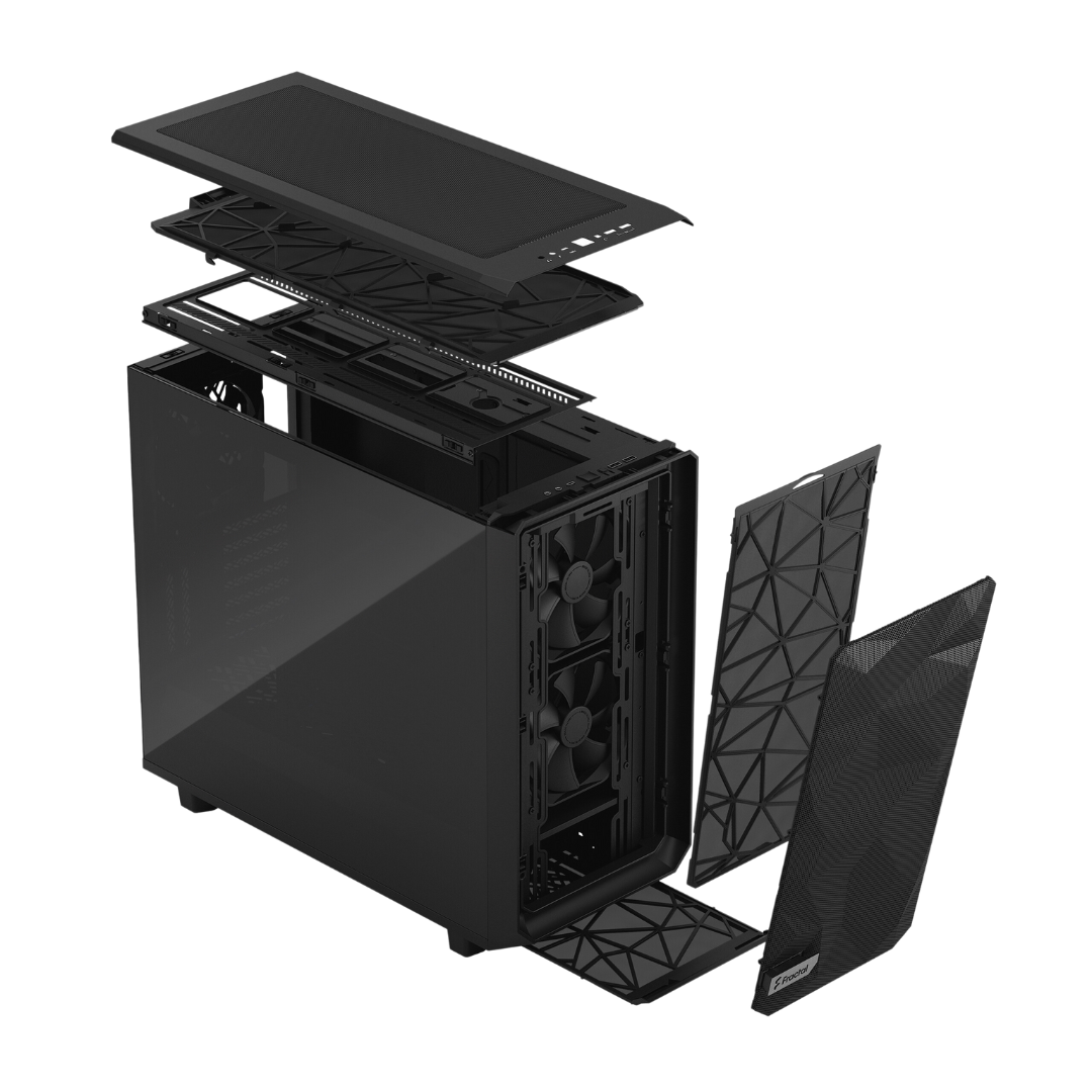 Fractal Design Meshify 2 Black Solid Cabinet - 3.5"/2.5" Universal Drive Mounts, 7+2 Expansion Slots, 9x 120/140mm Fan Mounts, USB 3.1 Gen 2 Type-C Input