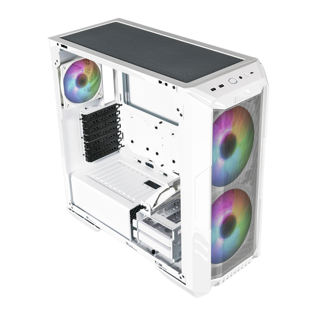 Cooler Master H500 HAF White Mid Tower Cabinet - ARGB Fans, Tempered Glass Panel