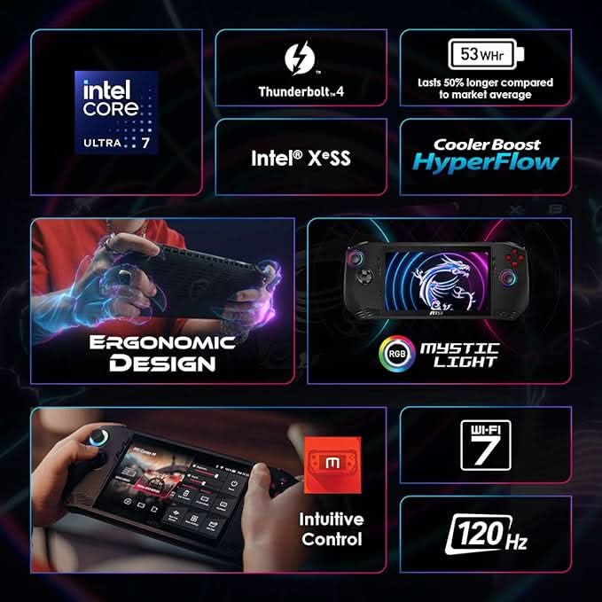 MSI Claw A1M Gaming Device Intel Core Ultra 7 processor 155H, Intel Arc Graphics, 16GB, 512GB SSD, 7