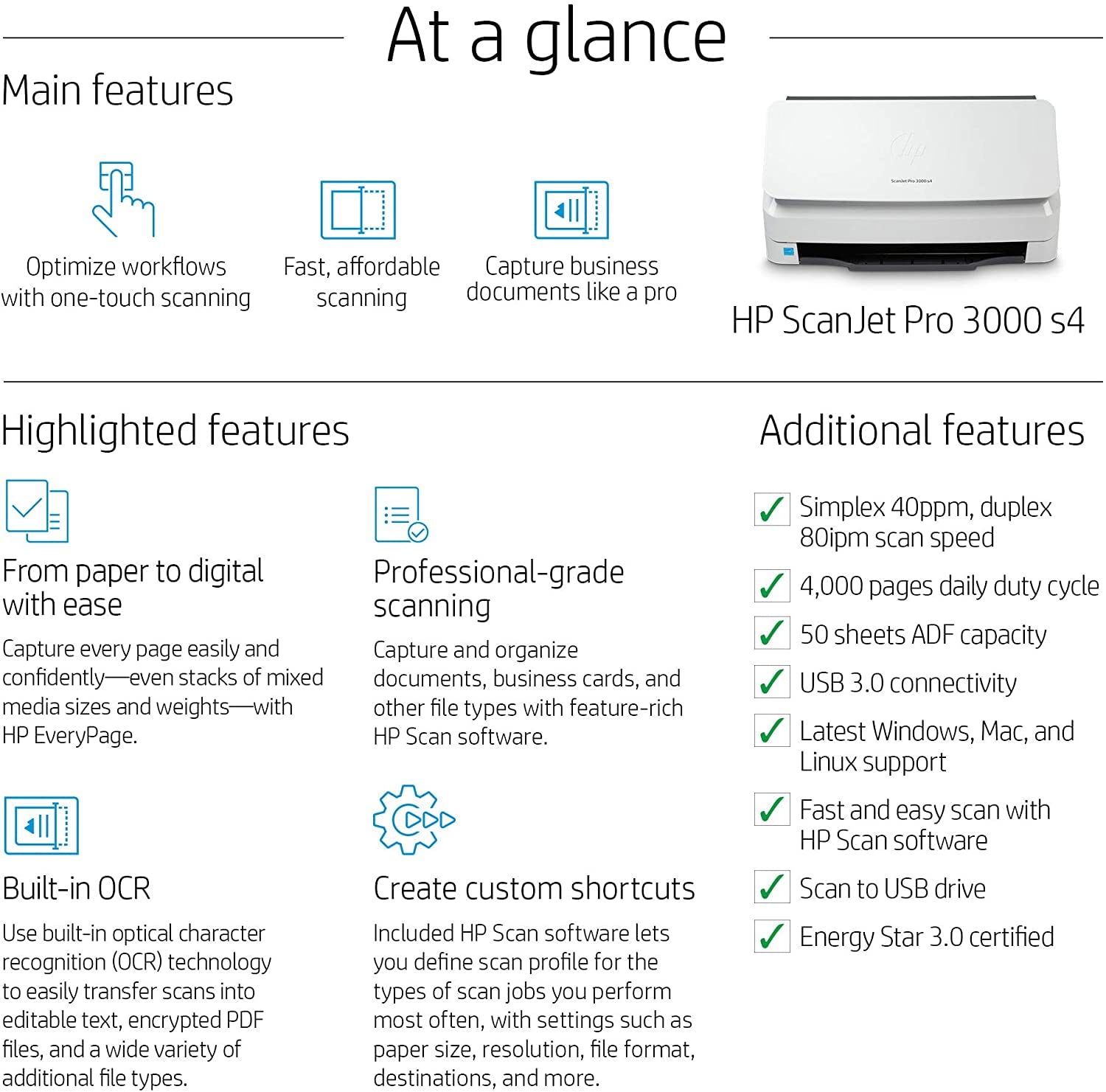 HP ScanJet Pro 3000 S4 Document Scanner | Fast 2-Sided Scanning with ADF for Home and Office - | Buy Online at Shwetha Computers