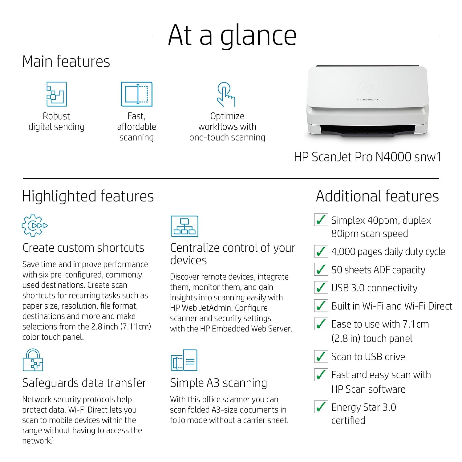 HP ScanJet Pro 4000 SNW Document Scanner | Fast 2-Sided Scanning with Duplex Scanning for Home and Office - | Buy Online at Shwetha Computers