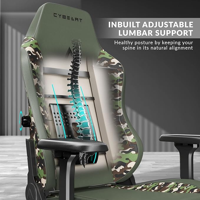CYBEART Forest Camo Gaming Office Chair 4D Armrest Inbuilt Lumbar Support Supreme PU Leather, Ergonomic, Recline & Tilt