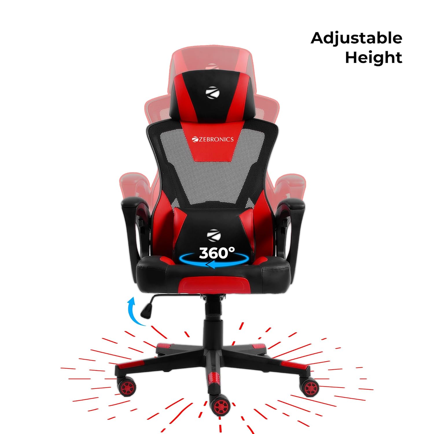 Zebronics Gaming Chair with 360° Swivel and Recliner Armrests