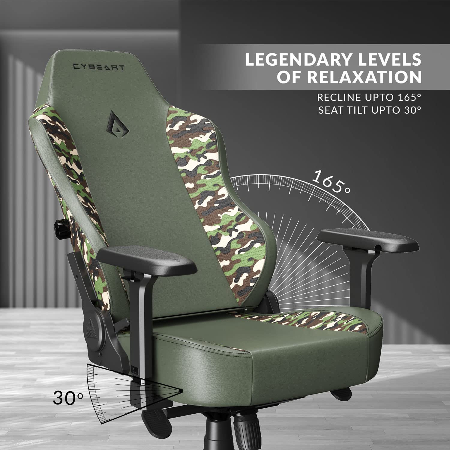 CYBEART Forest Camo Gaming Office Chair 4D Armrest Inbuilt Lumbar Support Supreme PU Leather, Ergonomic, Recline & Tilt