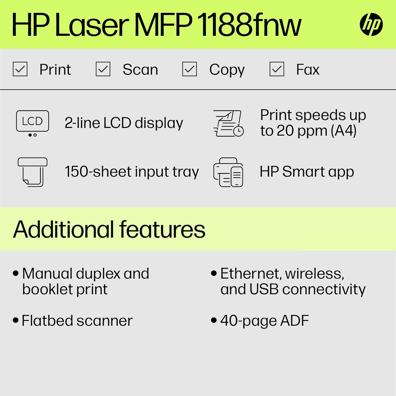 HP Laser 1188FNW MFP ADF Printer | Print, Copy, Scan and Fax for Home and Office - | Buy Online at Shwetha Computers