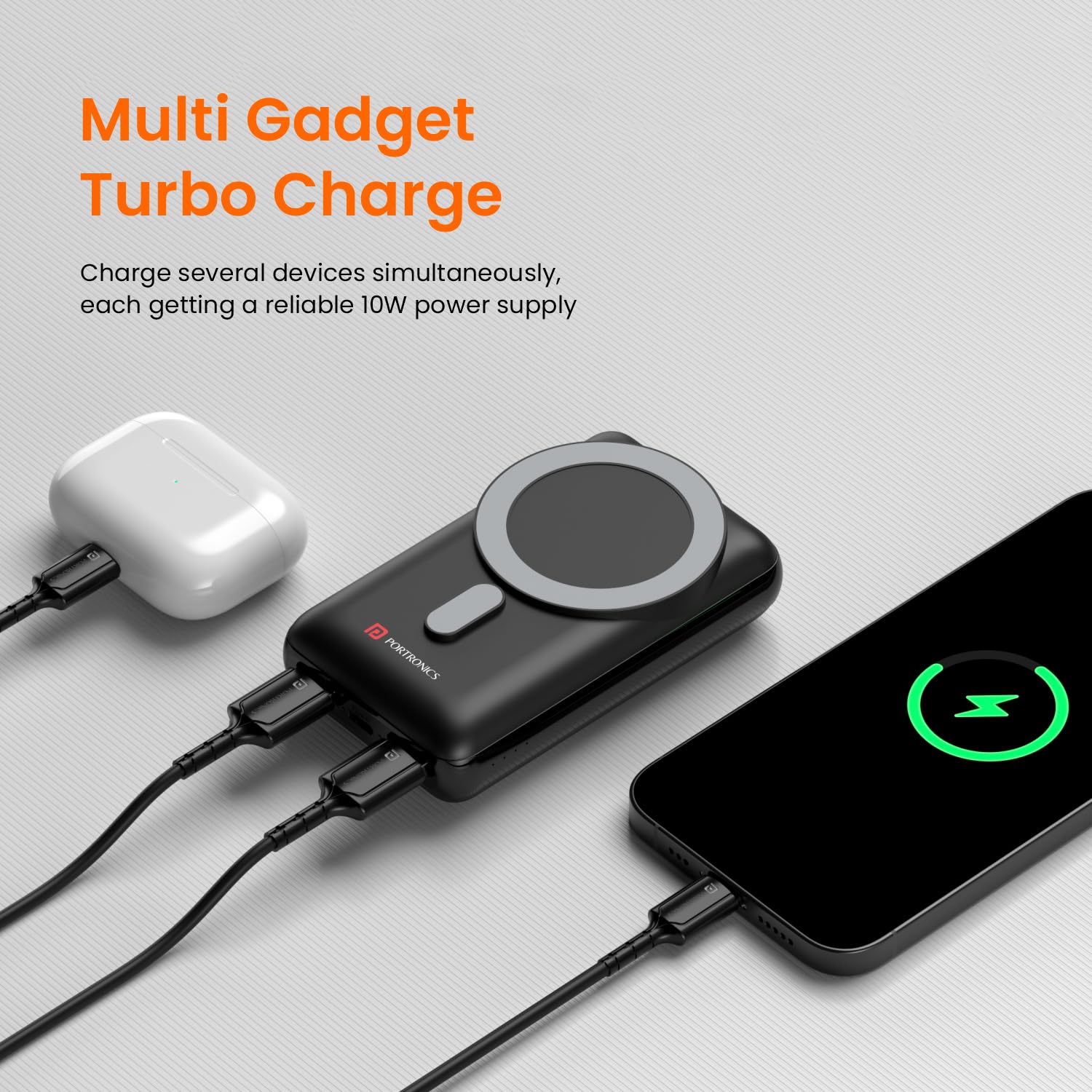 PORTRONICS Wirecell 10 Powerbank 15W Magnetic Wireless Power Bank with 22.5 Wired Output