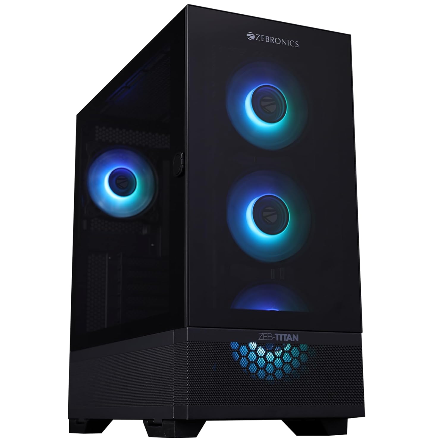 Zebronics Titan Full Tower Computer Case - EATX/ATX/mATX, HDD (3.5") 2 max, SSD (2.5") 4 max, 175mm CPU Cooler Size, 400mm VGA Size, RGB Fans, Tempered Glass Side Panels