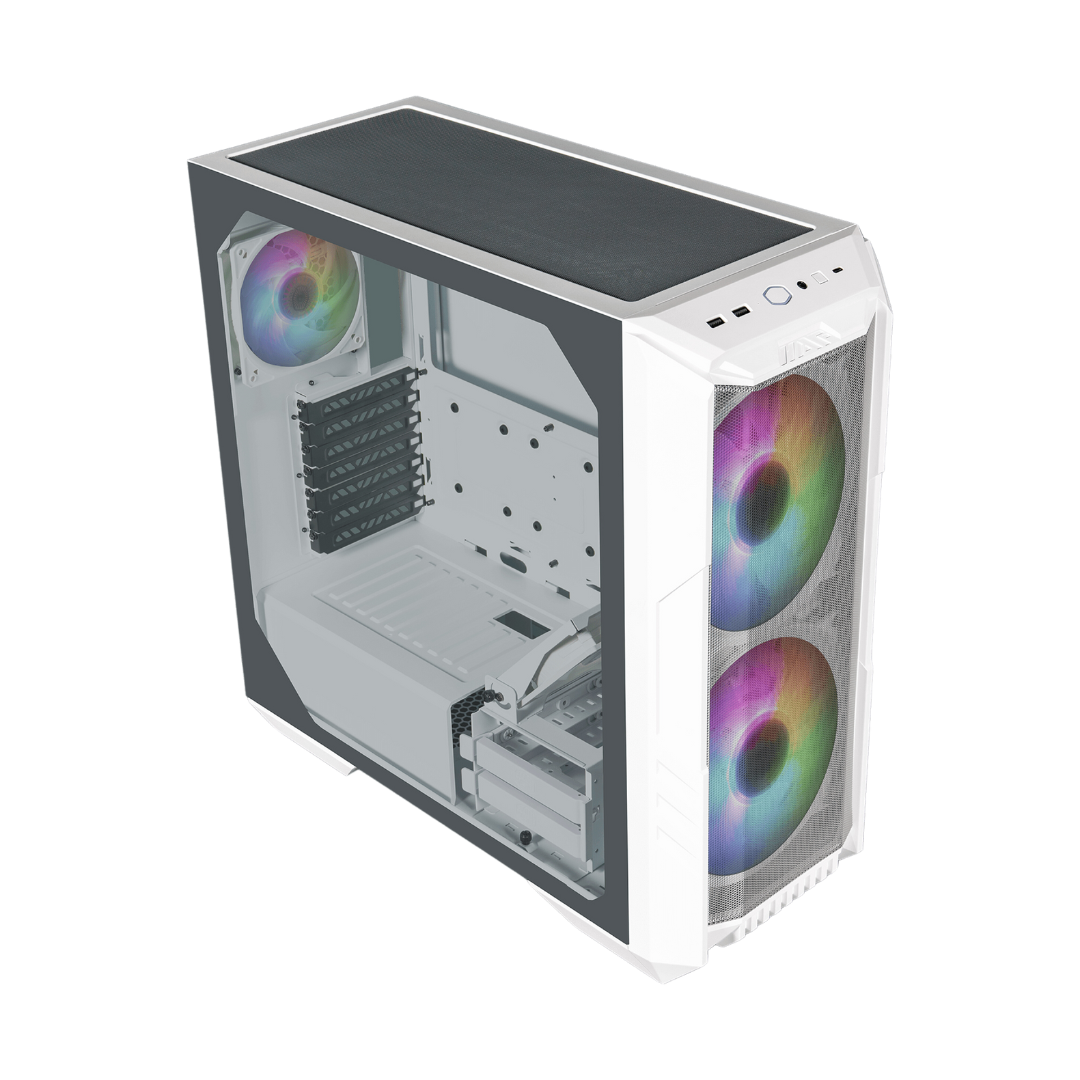 Cooler Master H500 HAF White Mid Tower Cabinet - ARGB Fans, Tempered Glass Panel