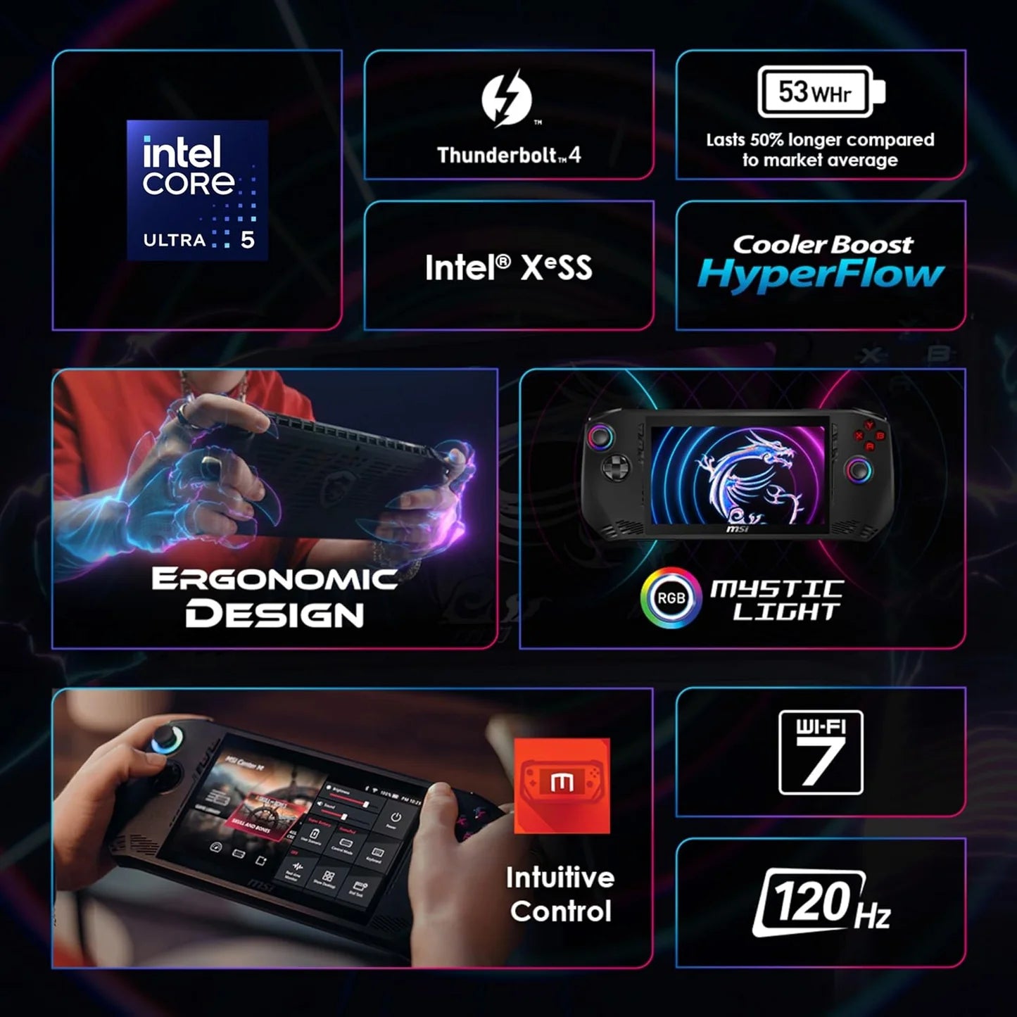 MSI Claw A1M Gaming Device Intel Core Ultra 7 155H Processor, Intel Arc Graphics, 16GB, 1TB SSD, 7" FHD, A 1M-217IN - | Buy Online at Shwetha Computers