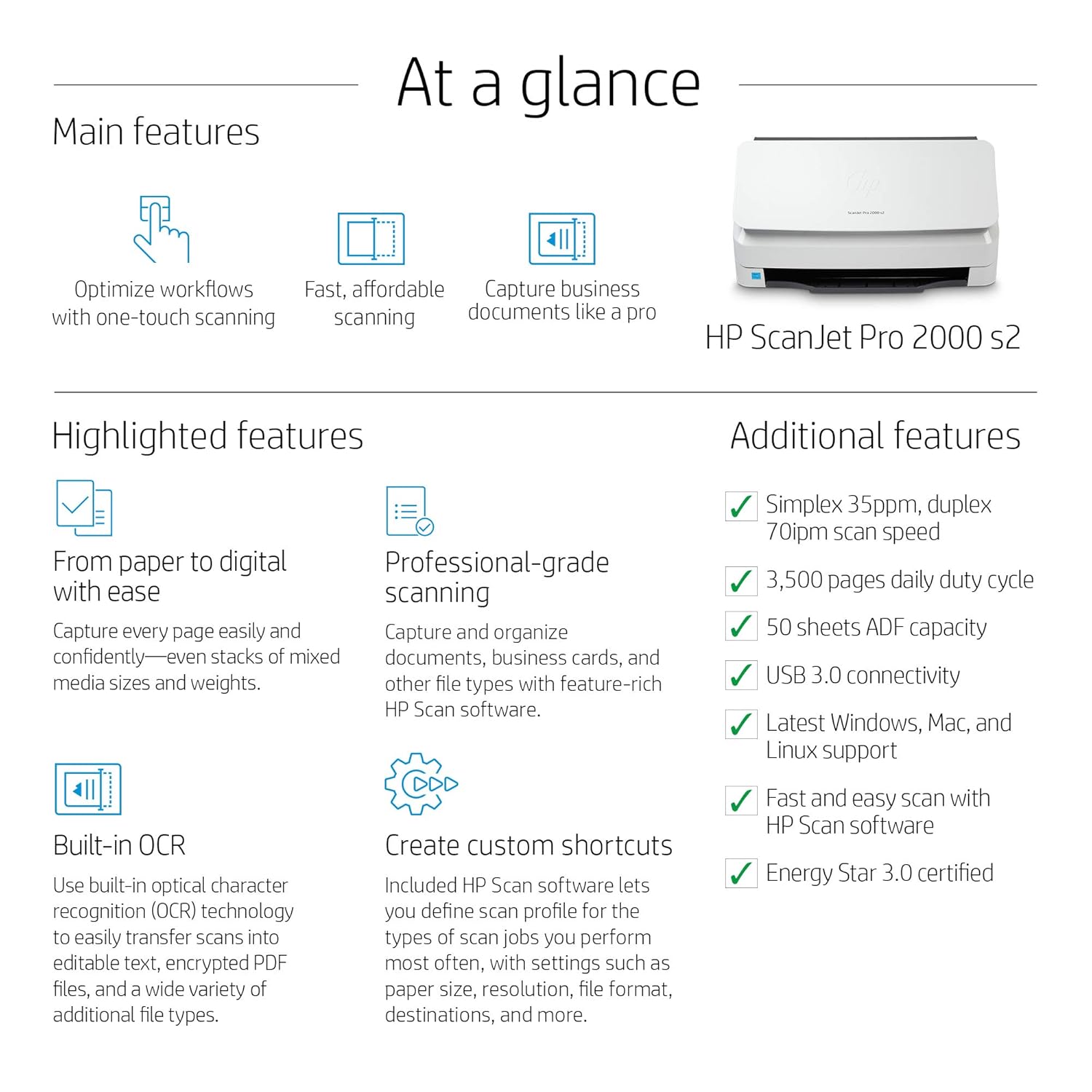 HP ScanJet Pro 2000 S2 Document Scanner | Fast 2-Sided Scanning for Home and Office - | Buy Online at Shwetha Computers