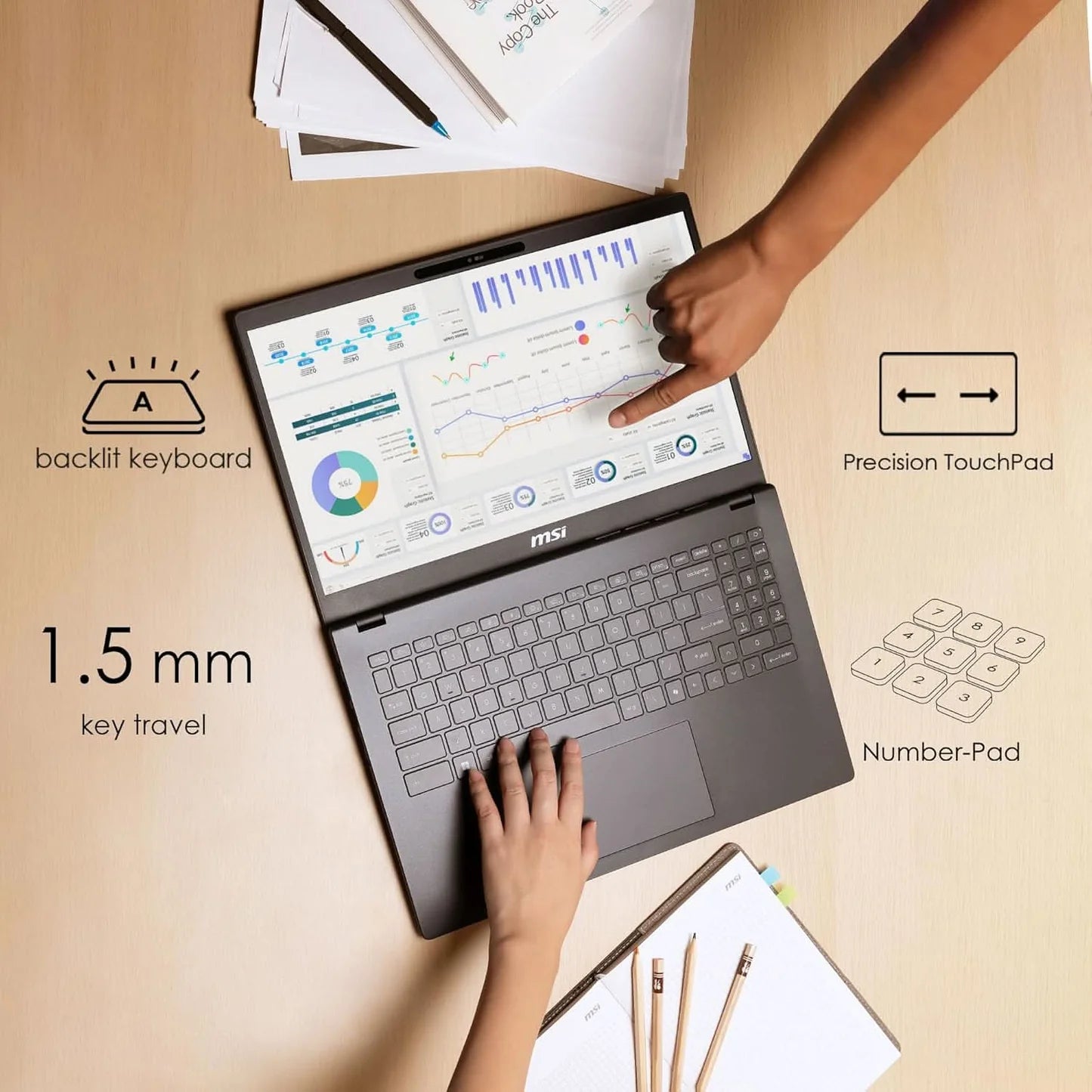 MSI Modern 15 Gaming Laptop Intel Core Ultra 5 processor 125H, Intel Arc Graphics, 8x2GB, 512GB SSD, 15.6" FHD, 15 H AI C1MOG-261IN - | Buy Online at Shwetha Computers