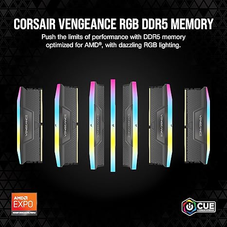 CORSAIR VENGEANCE RGB DDR5 32GB (2x16GB) DDR5 6000MHz CL36 AMD EXPO Intel XMP iCUE Compatible Computer Memory – Gray