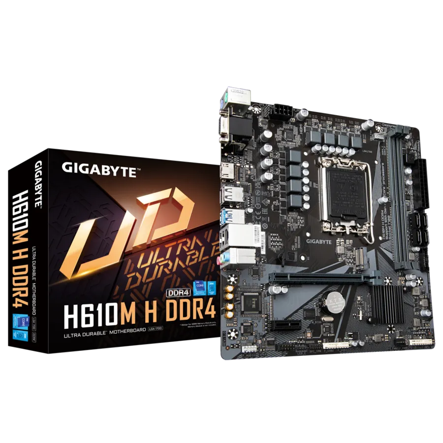 Gigabyte H610M H DDR4 Micro ATX Motherboard LGA1700 Intel 14th, 13th, and 12th Gen CPU Support, DDR4 3200MHz, PCIe 4.0 x16 Slot, USB 3.2 Gen 1, 4x SATA 6Gb/s Slots, Windows 11 Compatible - | Buy Online at Shwetha Computers