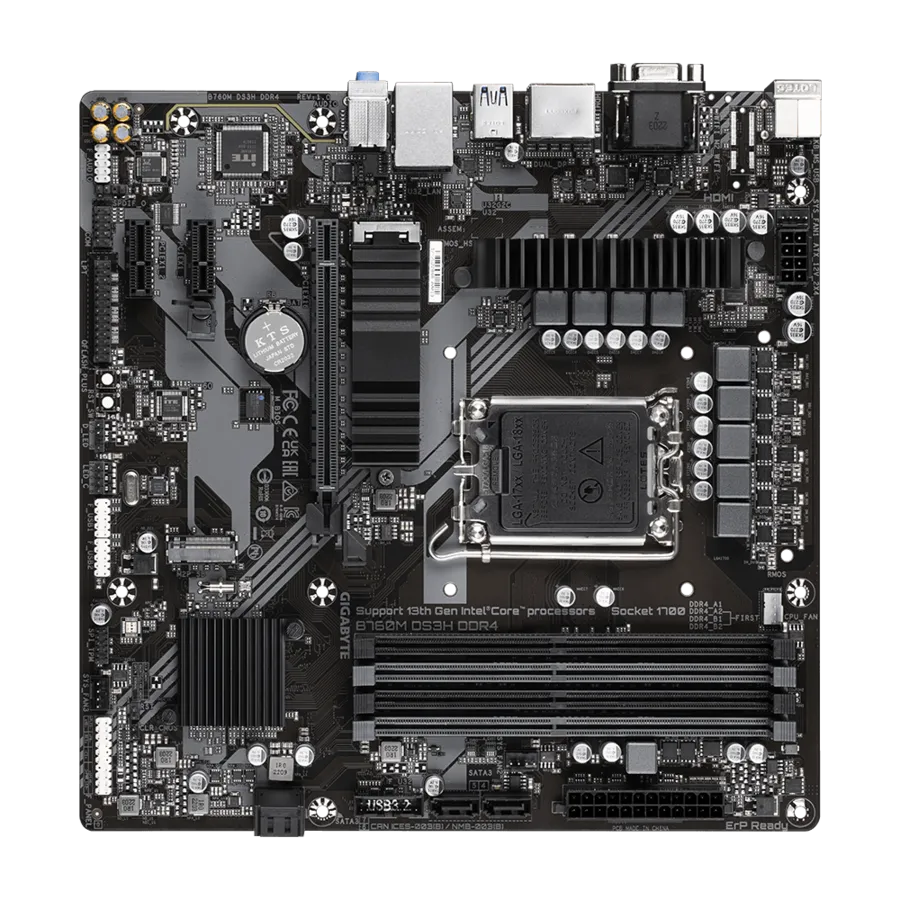 GIGABYTE B760M DS3H Micro ATX Motherboard with PCIe 4.0, USB 3.2 Gen 2, supports 14th, 13th, and 12th Gen Intel CPUs