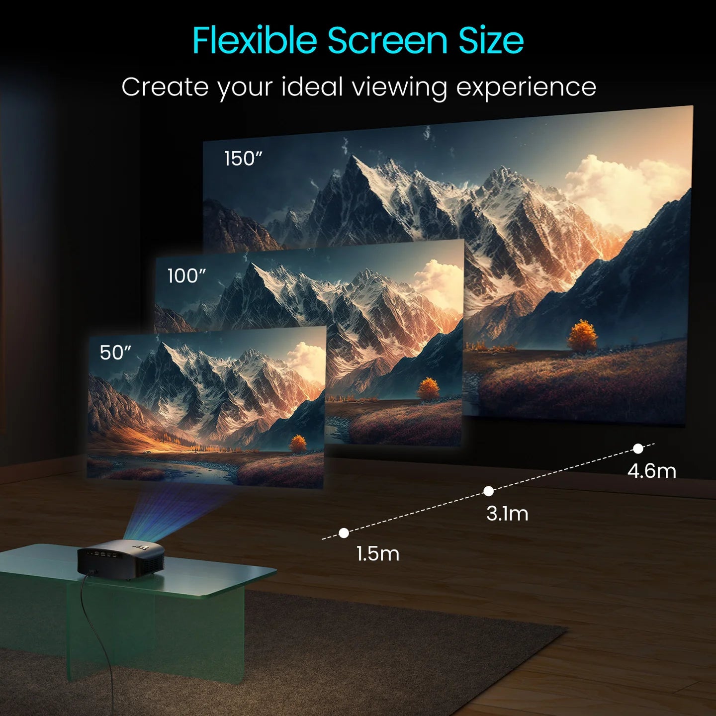 PORTRONICS Beem 490 6000 Lumens Smart Led Projector | Streaming Apps | 1080p Full HD | 6000 Lumens | 5W Speaker