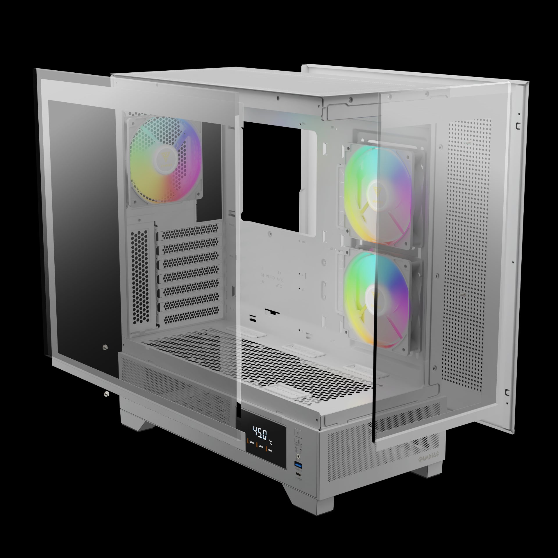 GAMDIAS ATLAS M1 WH White ARGB Mid Tower Case with Side & Rear Fans