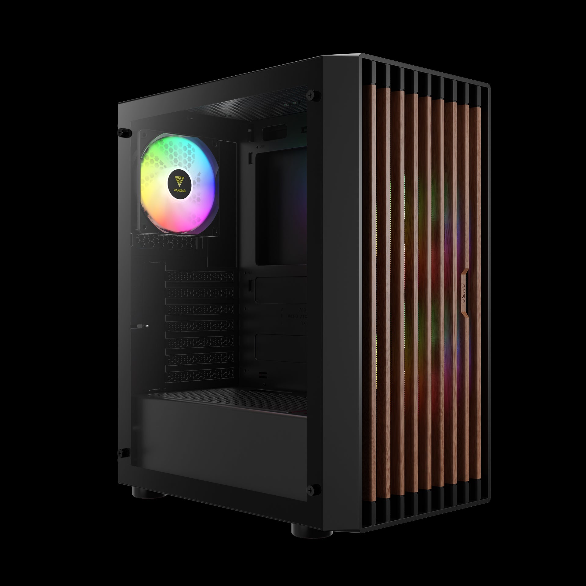 GAMDIAS AURA GC4 Stylish Walnut Mesh ARGB Case with Pre Installed Fans