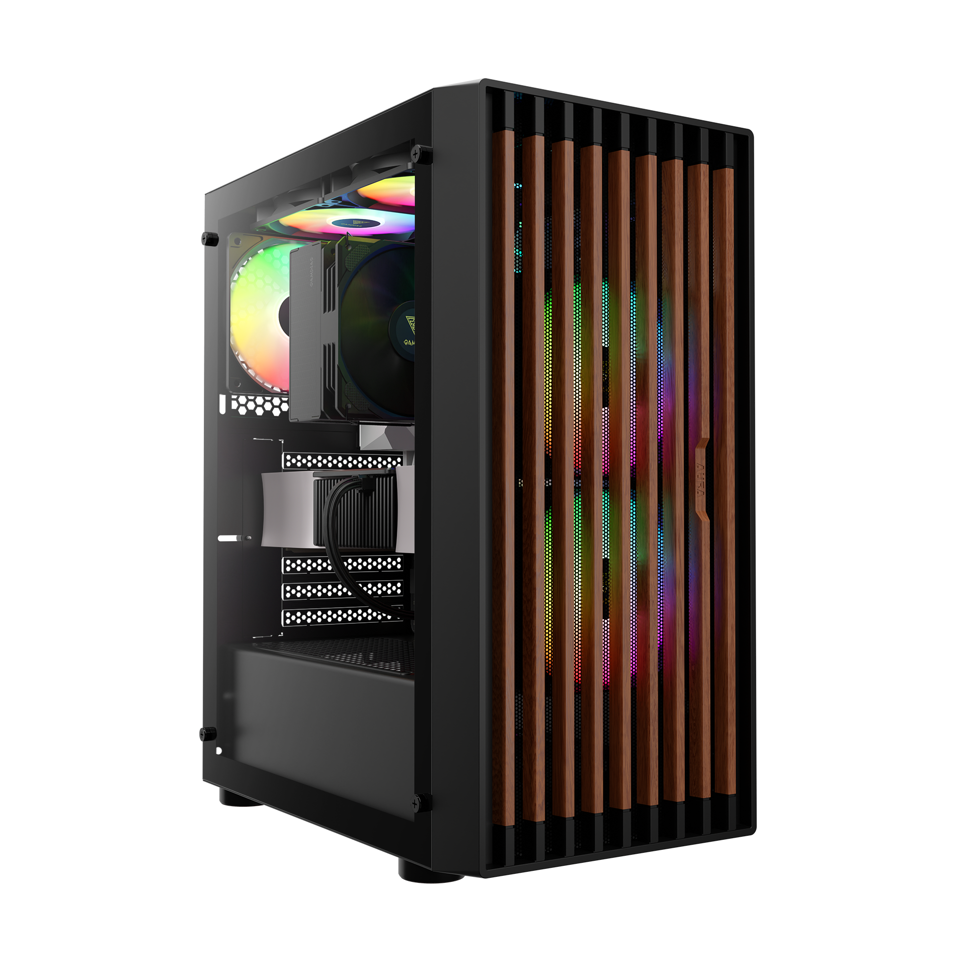 GAMDIAS AURA GC4 Stylish Walnut Mesh ARGB Case with Pre Installed Fans