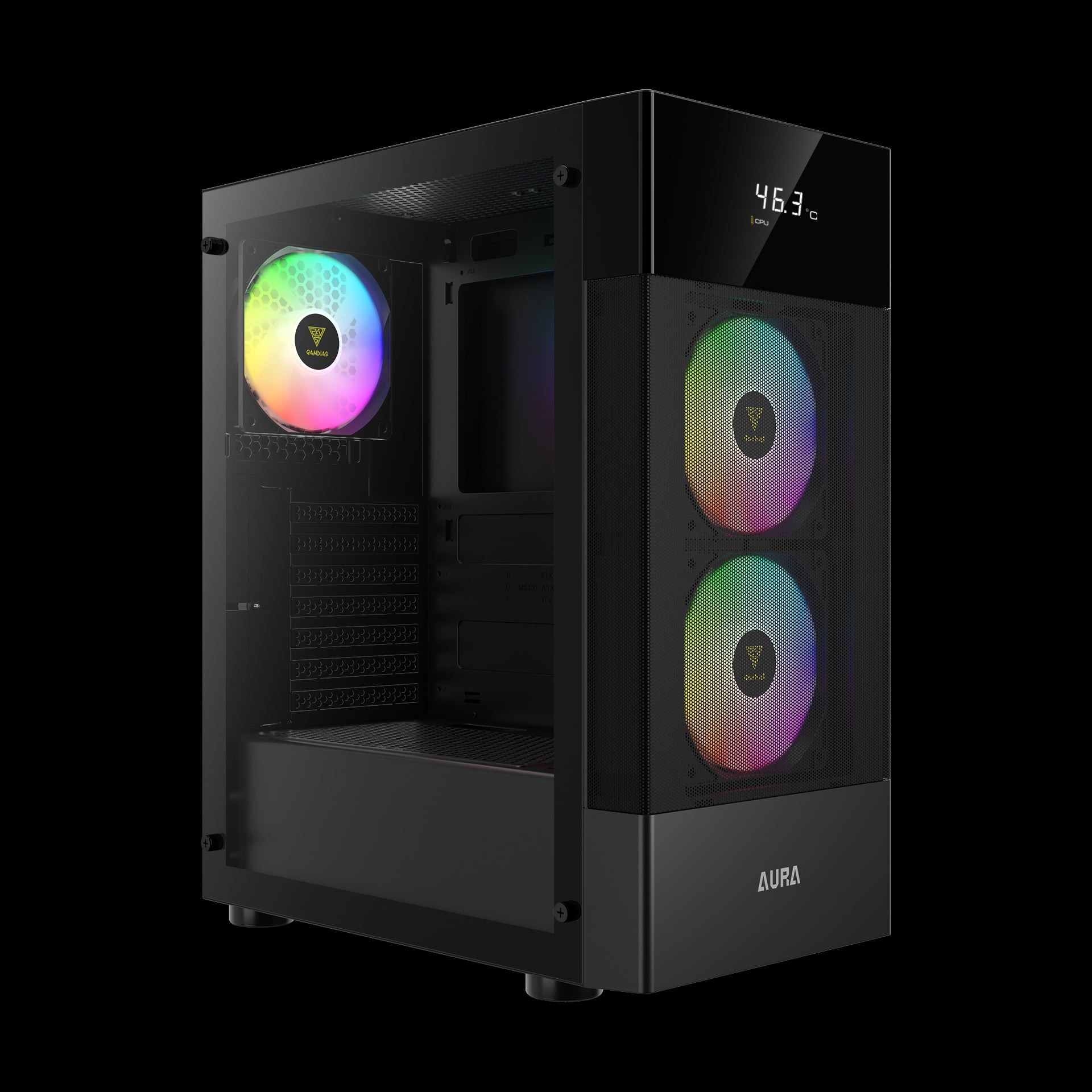 GAMDIAS AURA GC5 Black ARGB Mid Tower Cabinet with Digital Front Display