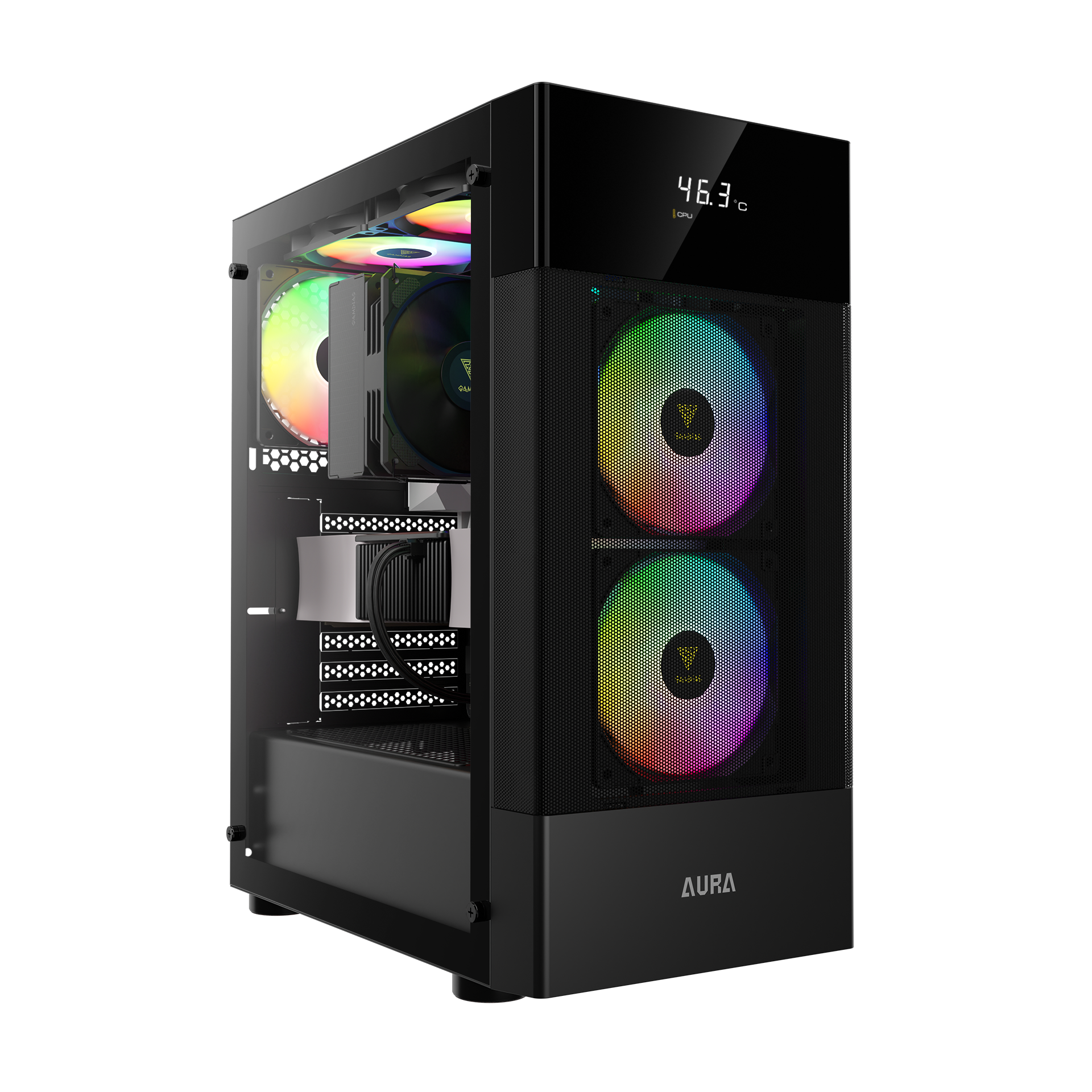 GAMDIAS AURA GC5 Black ARGB Mid Tower Cabinet with Digital Front Display