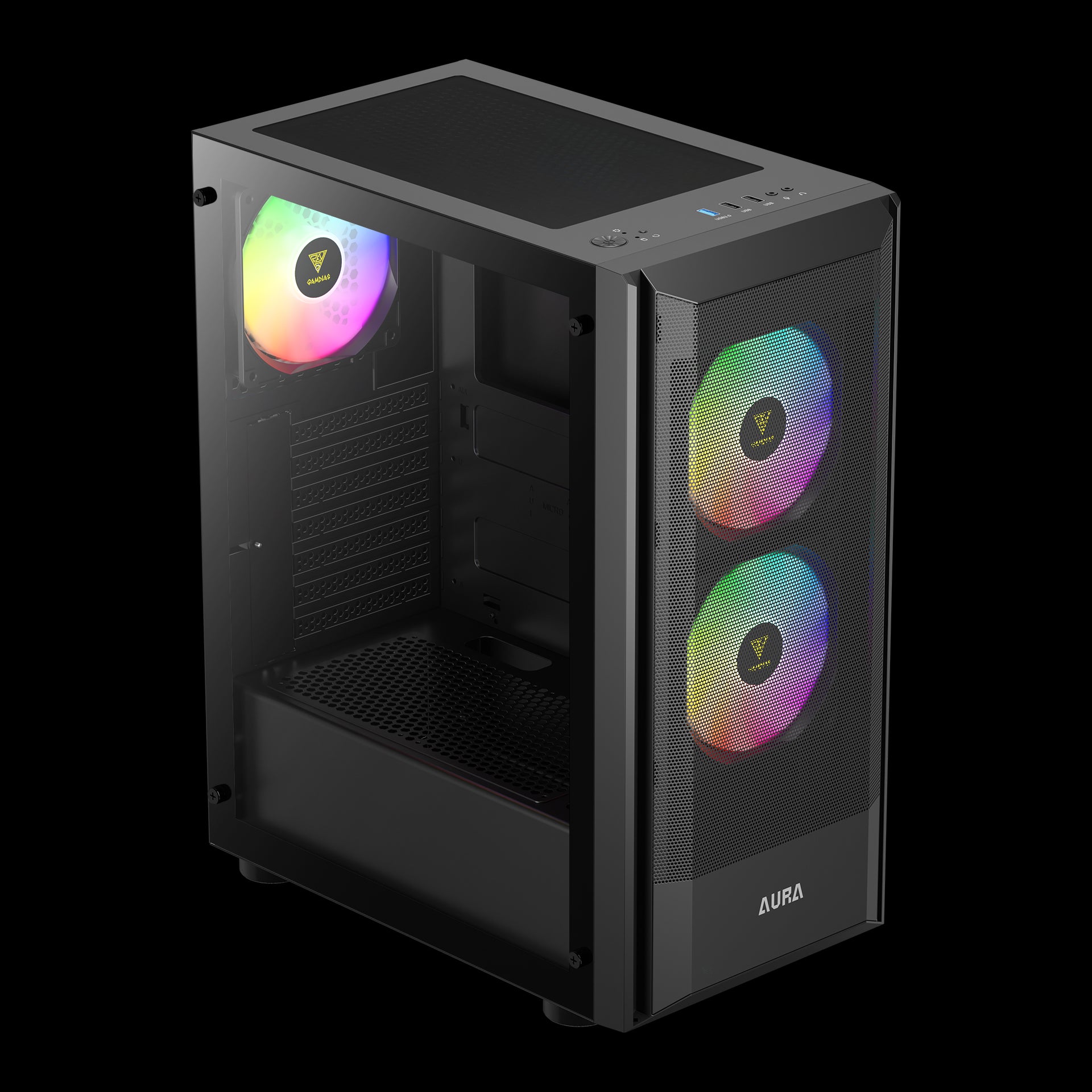 GAMDIAS AURA GC6 ARGB Black Mid Tower Cabinet with Mesh Design & RGB Fans