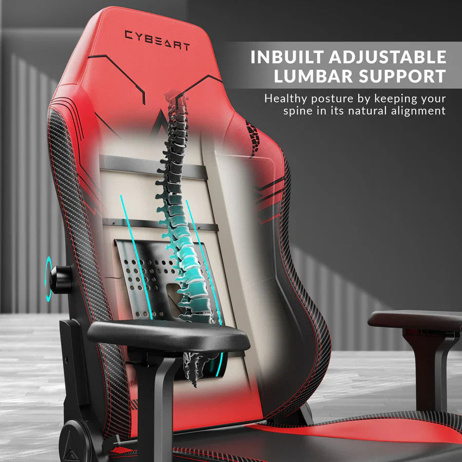 CYBEART Apex Signature Edition (Red) Gaming Office Chair 4D Armrest Inbuilt Lumbar Support Supreme PU Leather, Ergonomic, Recline & Tilt