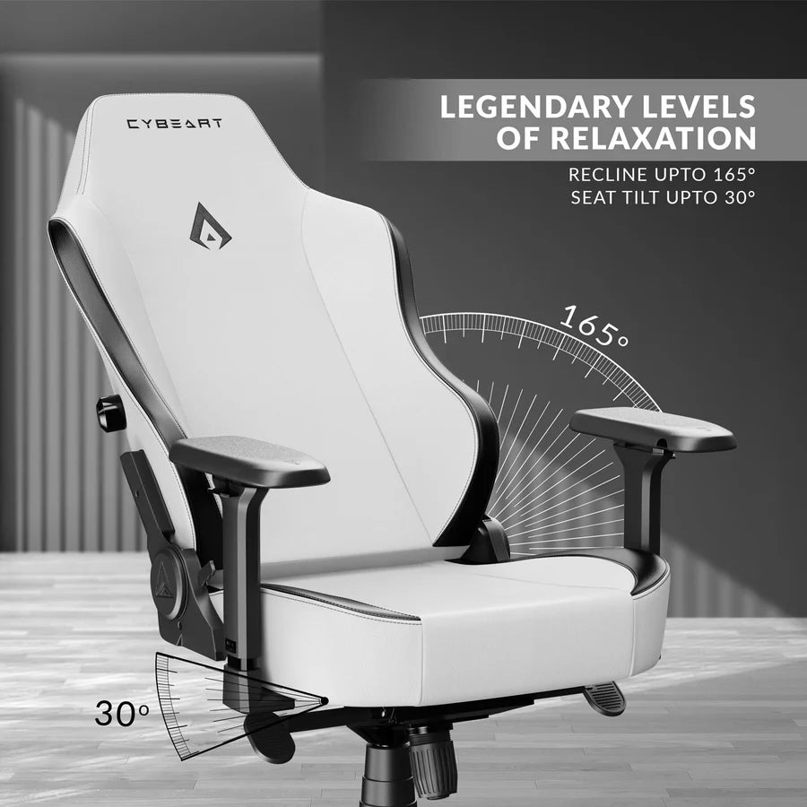 CYBEART Arctic White Gaming Office Chair 4D Armrest Inbuilt Lumbar Support Supreme PU Leather, Ergonomic, Recline & Tilt