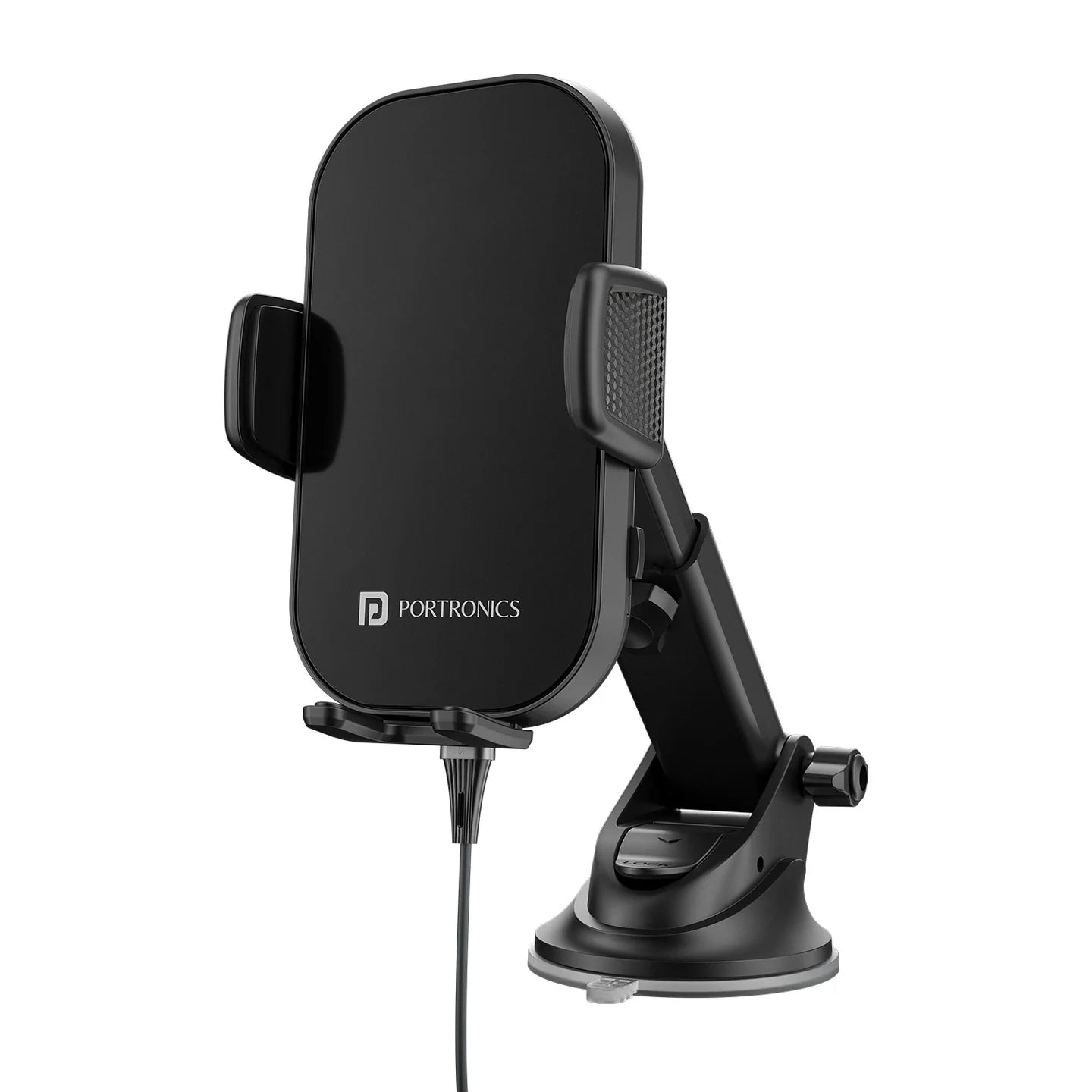 PORTRONICS Charge Clamp 3 15w Mobile Holder with Wireless Charging | 15-Watt Qi Charging | Type-C Input | LED display light | Sturdy & Secure Grip