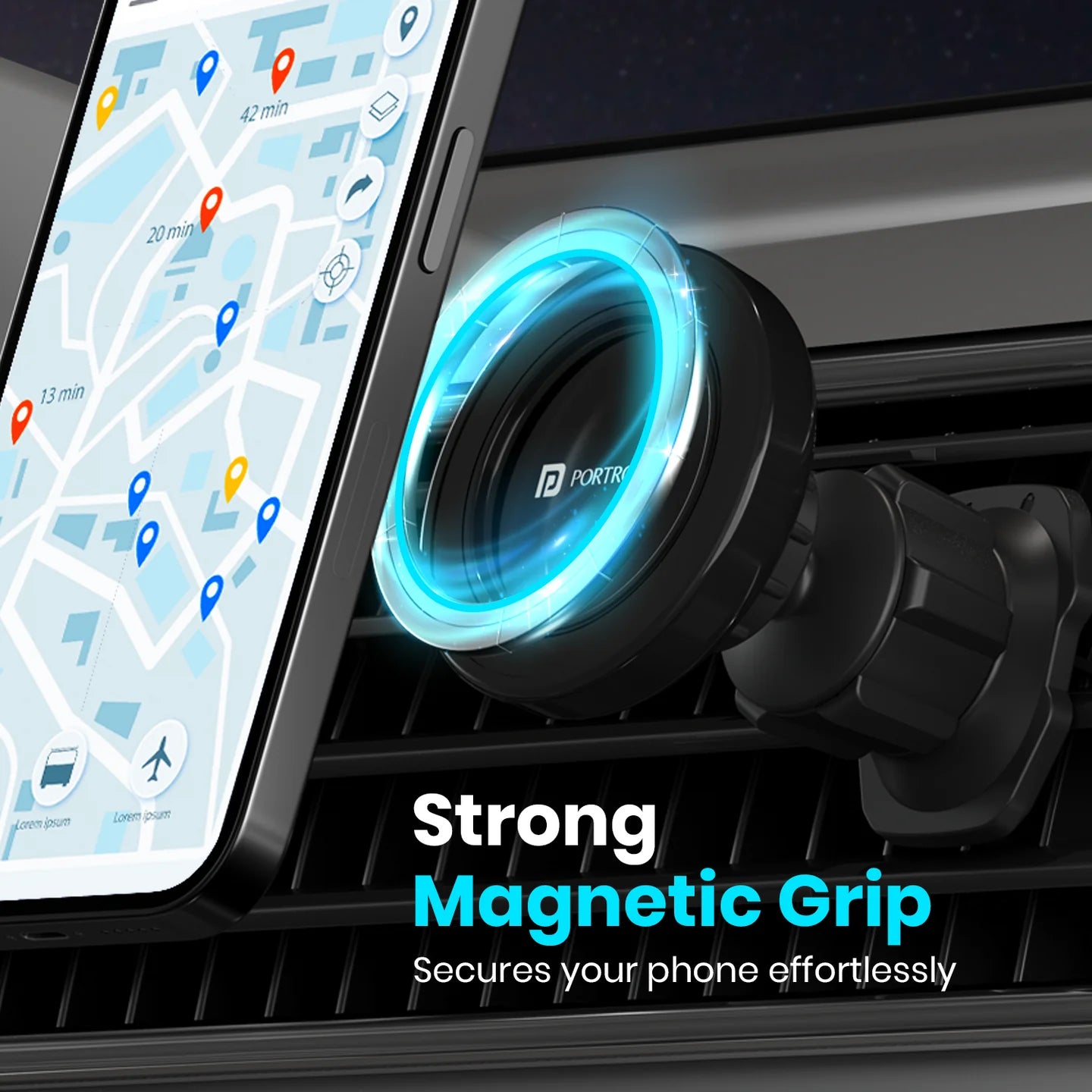 PORTRONICS Mogun 4 Magnetic Mobile Holder | AC Vent Mount | For MagSafe Phones | Magnetic Grip | Durable Build