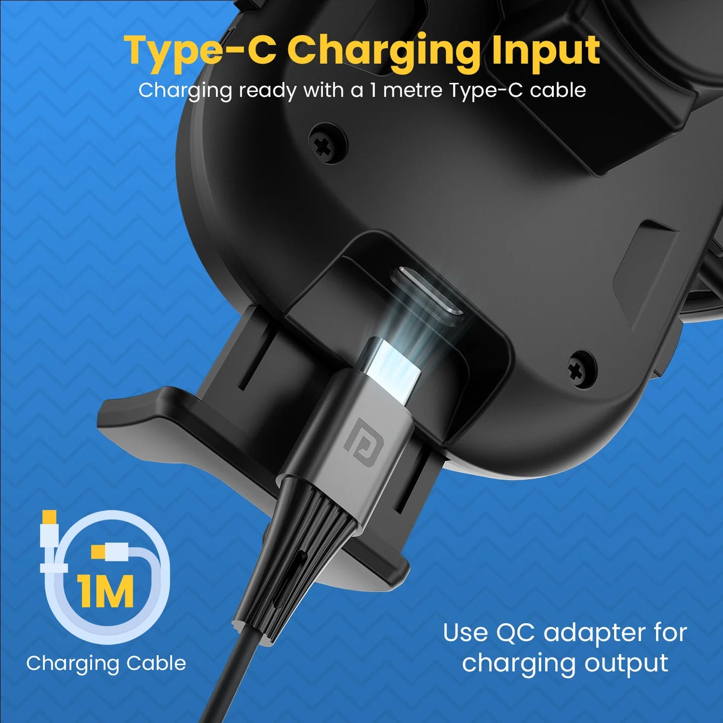 PORTRONICS Charge Clamp 3 15w Mobile Holder with Wireless Charging | 15-Watt Qi Charging | Type-C Input | LED display light | Sturdy & Secure Grip