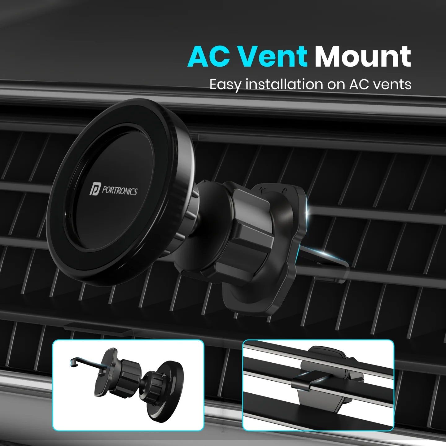 PORTRONICS Mogun 4 Magnetic Mobile Holder | AC Vent Mount | For MagSafe Phones | Magnetic Grip | Durable Build