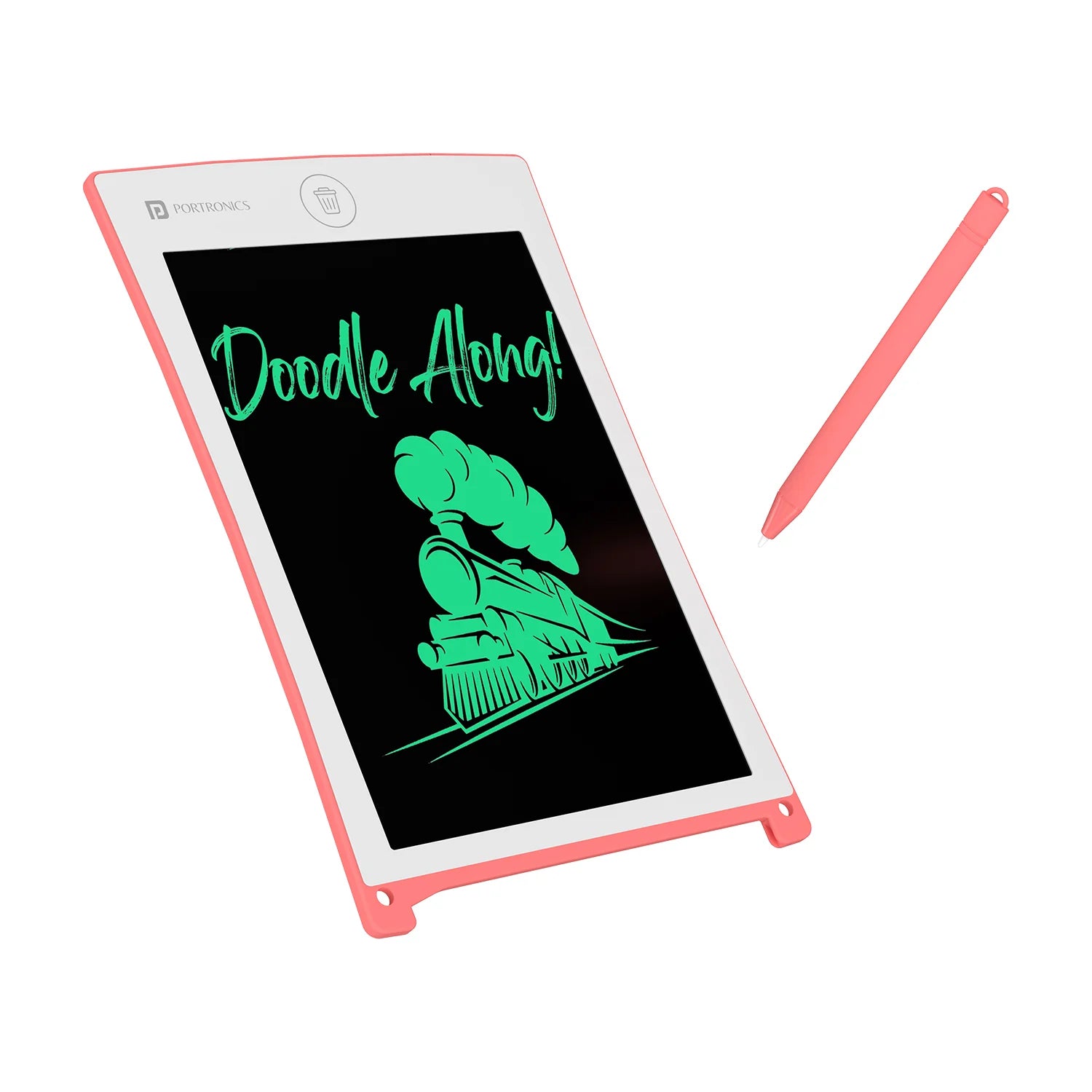 PORTRONICS Ruffpad 8.5 " Re-Writable LCD PAD | Green Colour LCD | One-Press Erase | 8.5 Inches Screen | Erase Lock Switch - Pink | Buy Online at Shwetha Computers