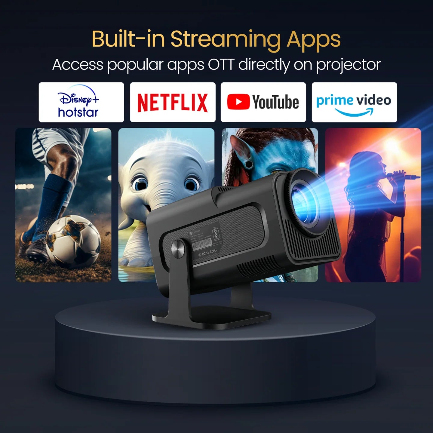 PORTRONICS Beem 470 Smart LED Projector | Streaming Apps | 1080p Full HD | 4500 Lumens | Angle Adjustable