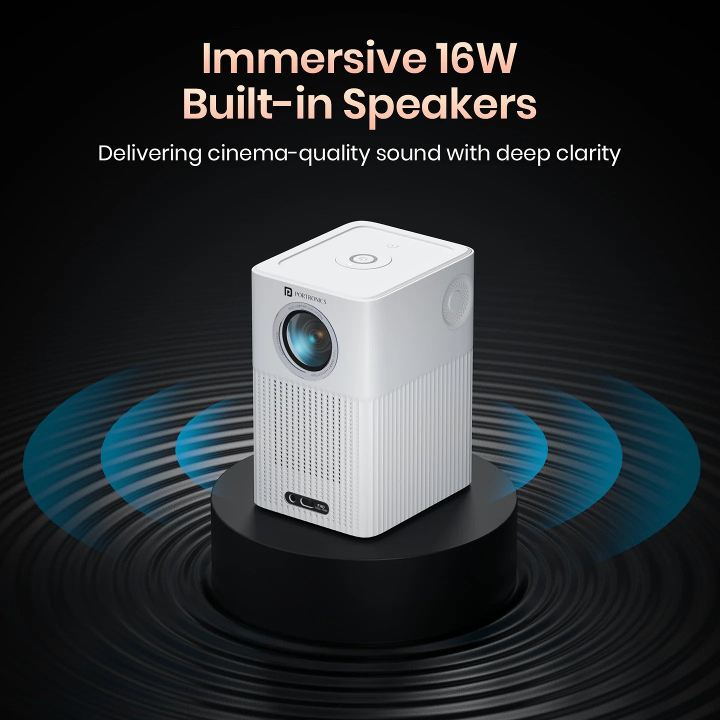PORTRONICS Beem 500 Smart LED Projector | 1080p FHD Native | Voice-enabled Remote | 6700 Lumens | 16W Speakers - | Buy Online at Shwetha Computers
