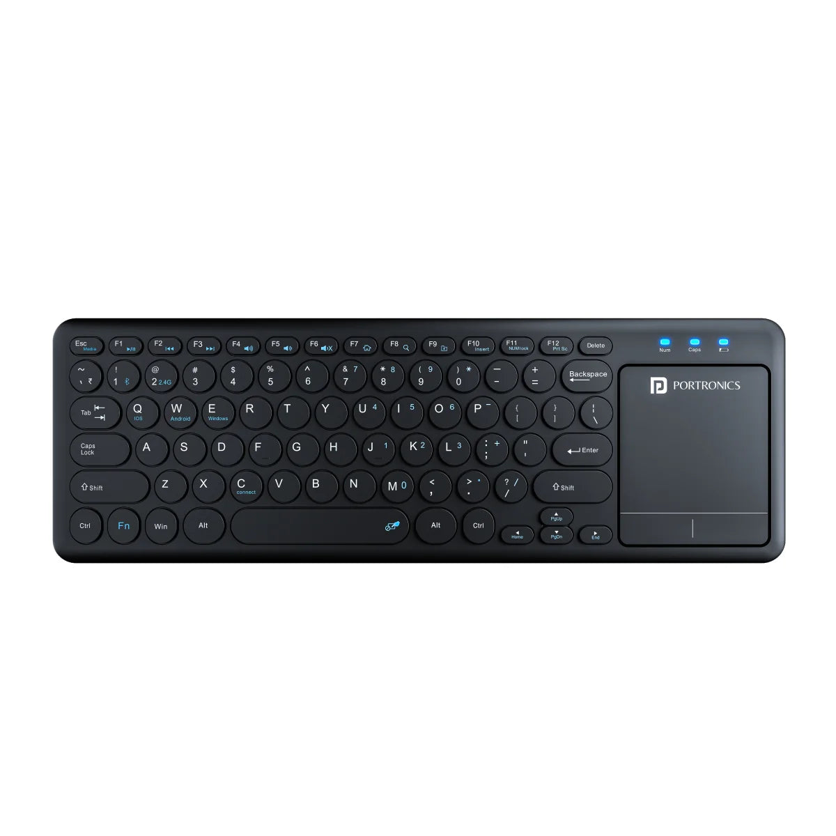 PORTRONICS Bubble Pro Wireless Keyboard with Touchpad | Noiseless Typing | Dual Wireless Connectivity | Auto Power Saving/Sleep Mode | Round Keys - | Buy Online at Shwetha Computers