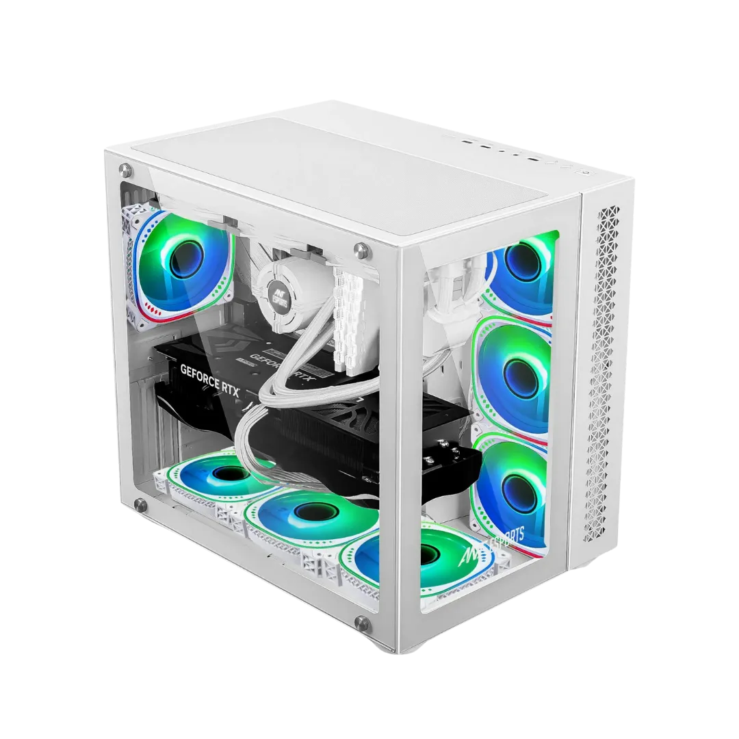 Ant Esports Crystal Dual-Chamber ARGB Gaming Cabinet – White