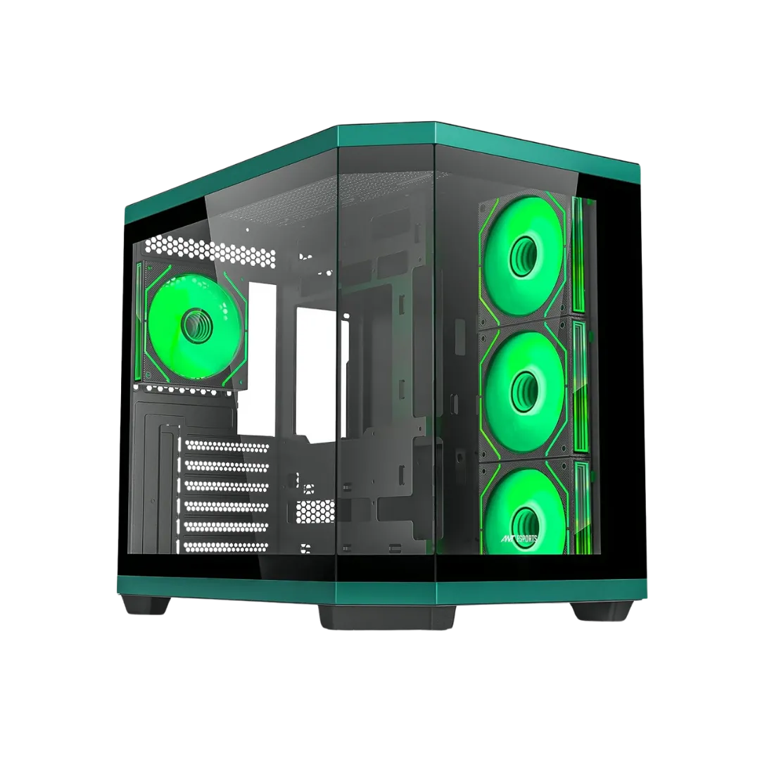 Ant Esports Crystal X11 Mid-Tower High End Computer Case/Gaming Cabinet - Green Black | Support ATX, Micro-ATX, Mini-ITX | Pre-Installed 4 x 120 mm ARGB Fan