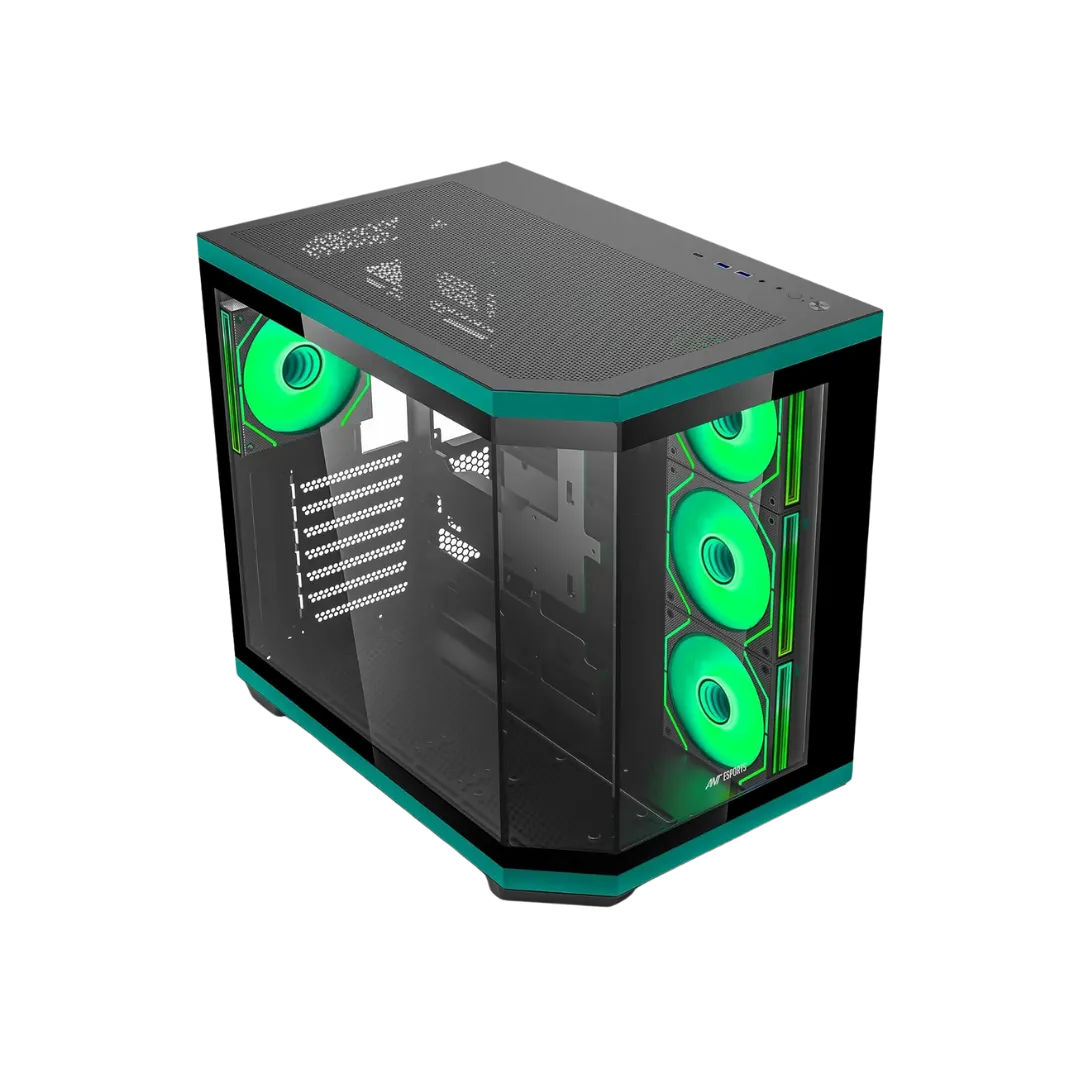 Ant Esports Crystal X11 Mid-Tower High End Computer Case/Gaming Cabinet - Green Black | Support ATX, Micro-ATX, Mini-ITX | Pre-Installed 4 x 120 mm ARGB Fan