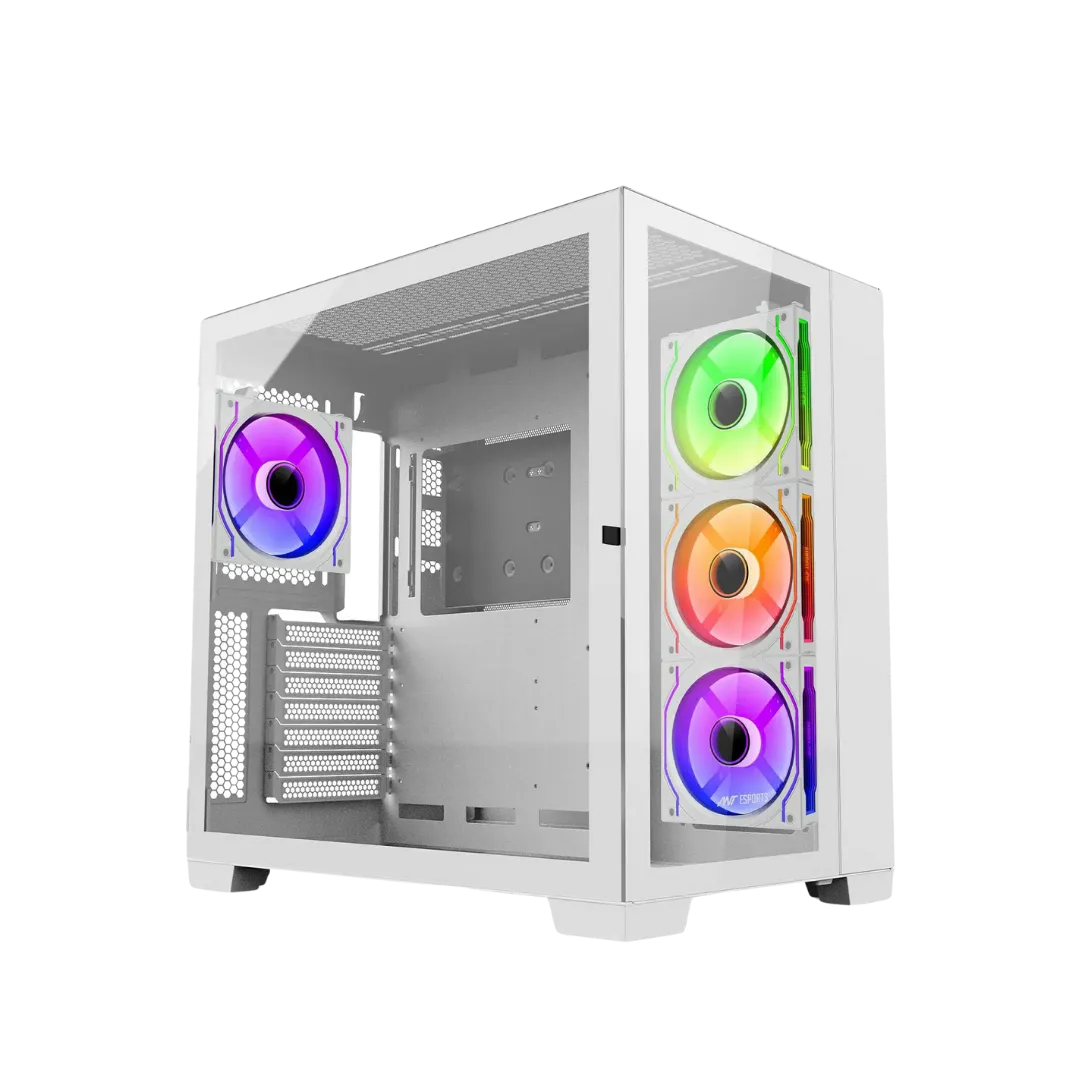 Ant Esports Crystal XL Dual-Chamber ARGB Gaming Cabinet With Fans – White