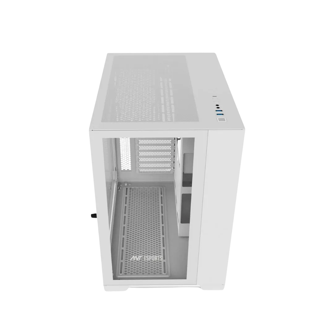 Ant Esports Crystal XL Dual-Chamber ARGB Gaming Cabinet With Fans – White