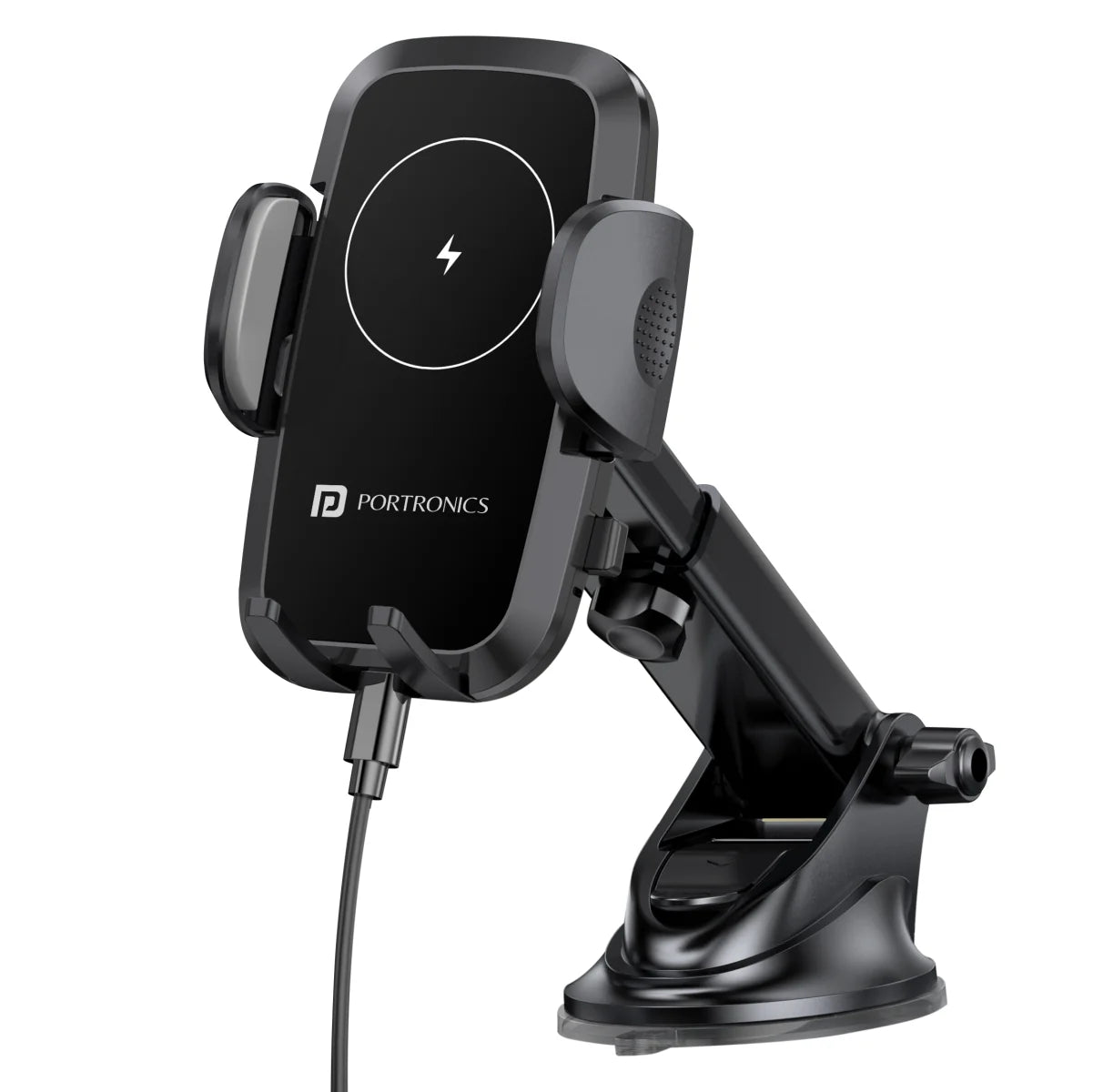 PORTRONICS Charge Clamp 2 Mobile Holder with Wireless Charging | Type-C | 360 Rotation | Sturdy Build | LED Display |