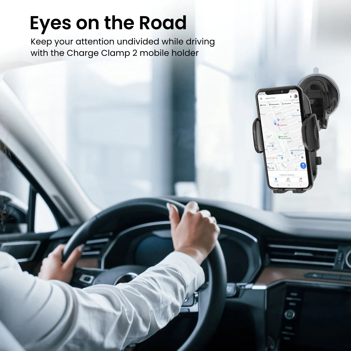 PORTRONICS Charge Clamp 2 Mobile Holder with Wireless Charging | Type-C | 360 Rotation | Sturdy Build | LED Display |