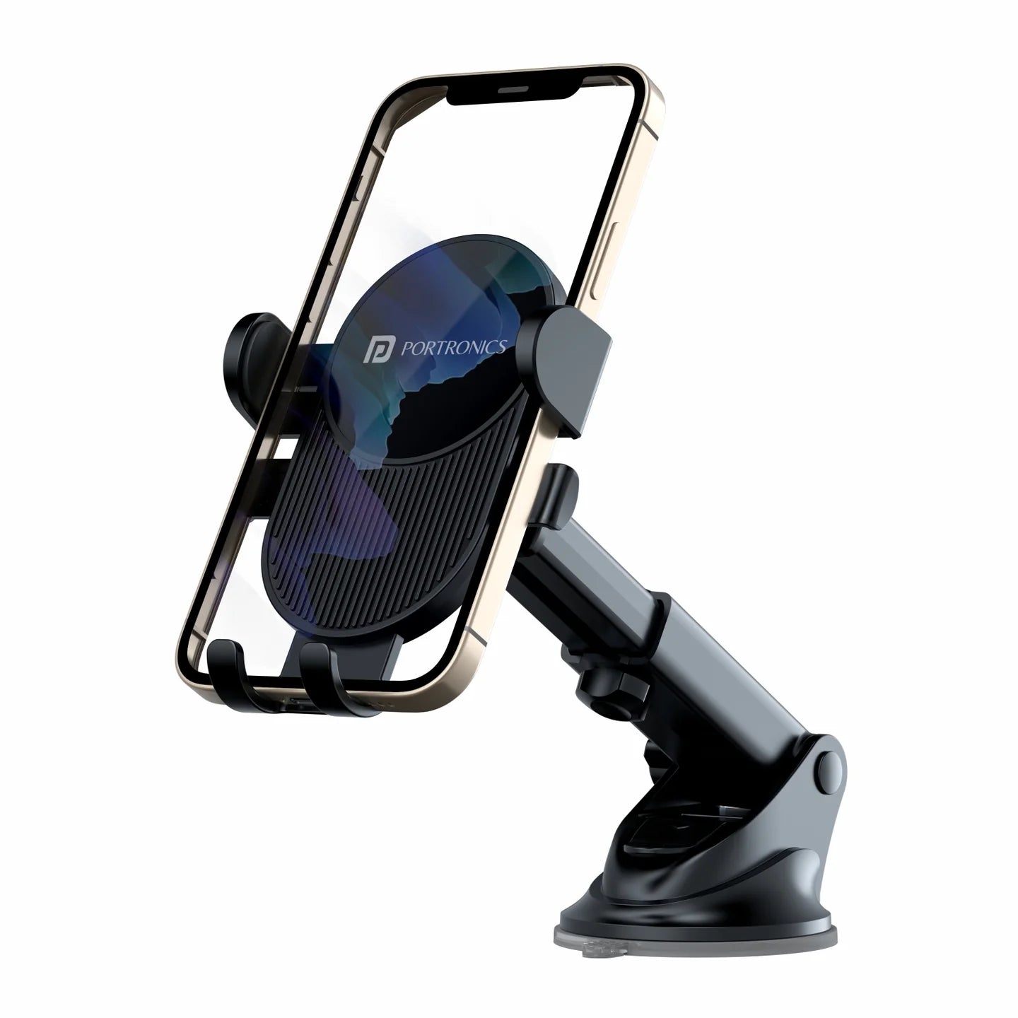 PORTRONICS Clamp M3 Mobile Phone Holder | Adjustable Height | 360° Rotation | ABS Build | Suction Cup Mount