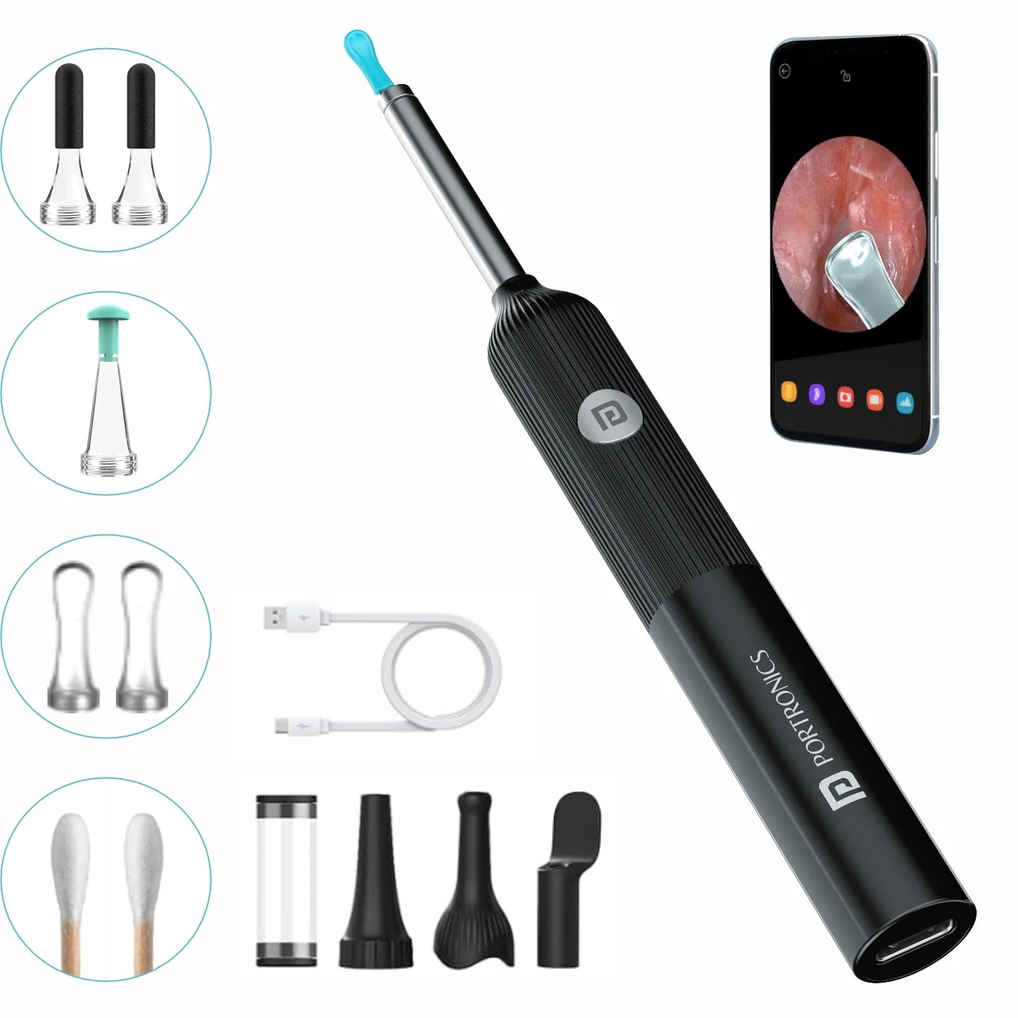 PORTRONICS Cleansify Ear Cleaner Stick | 180mAH Battery | Lightweight | LED Light | 1080p camera