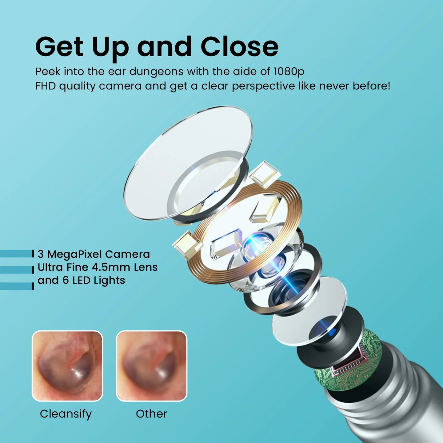 PORTRONICS Cleansify Ear Cleaner Stick | 180mAH Battery | Lightweight | LED Light | 1080p camera