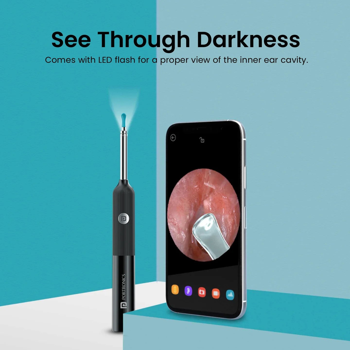 PORTRONICS Cleansify Ear Cleaner Stick | 180mAH Battery | Lightweight | LED Light | 1080p camera