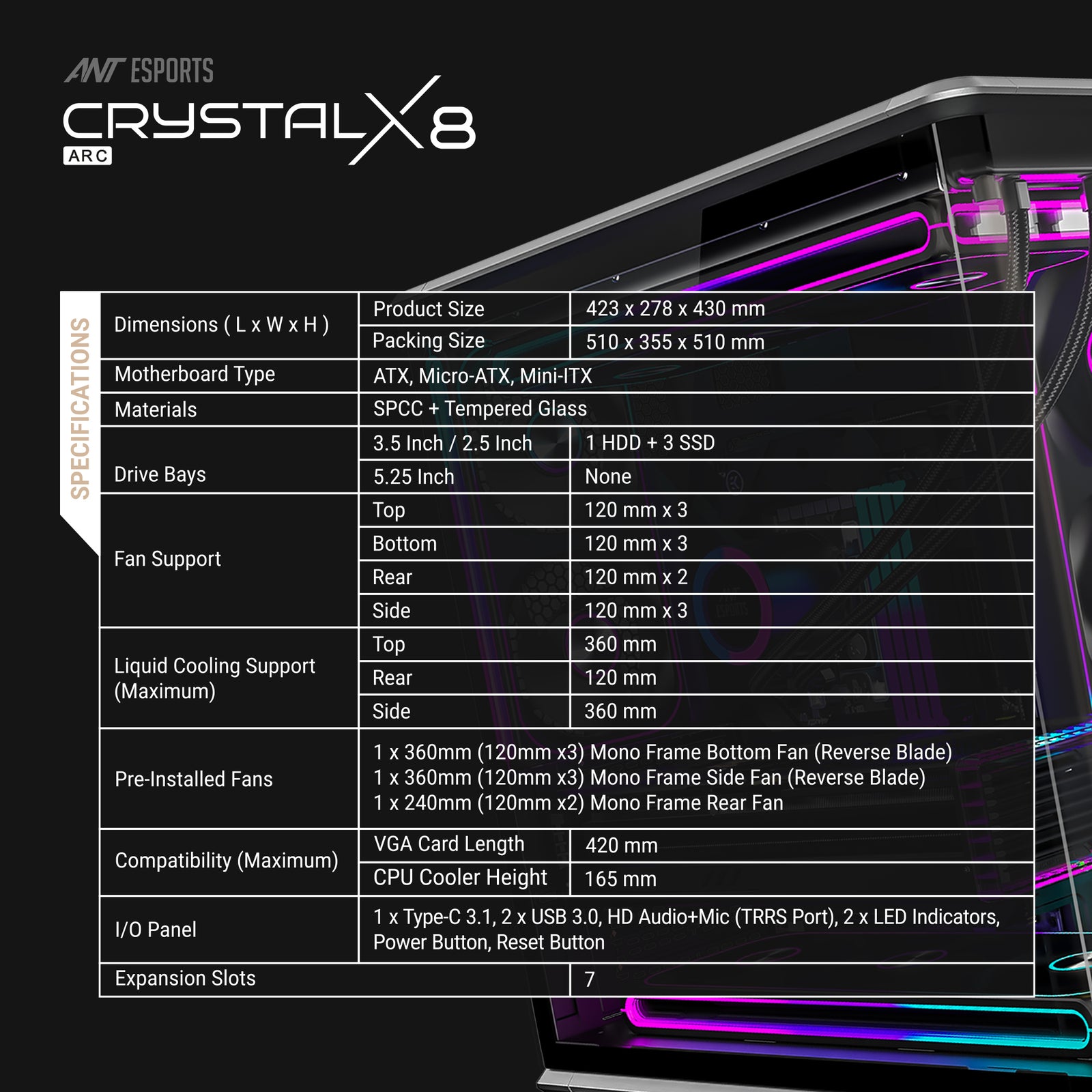 Ant Esports Crystal X8 ARC Exoskeleton Gaming Cabinet/Case