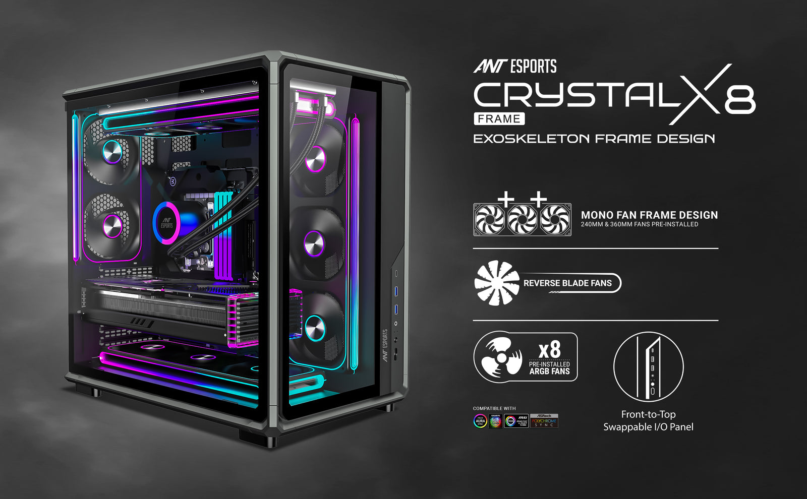 Ant Esports Crystal X8 Frame Exoskeleton Gaming Cabinet/Case